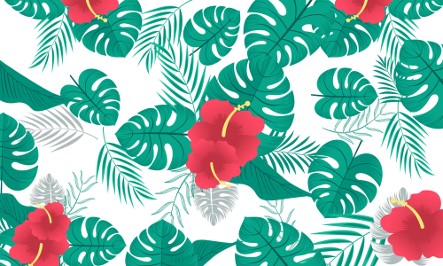 Pattern with tropical flowers and leaves background illustration