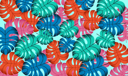 Pattern with tropical flowers and leaves background illustration