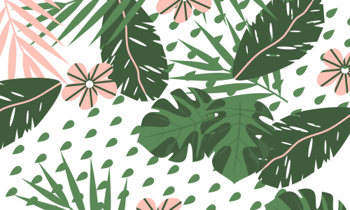 Pattern with tropical flowers and leaves background illustration