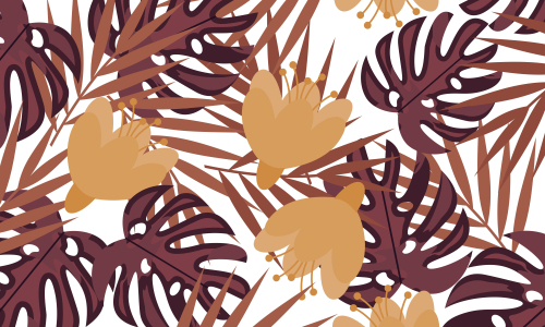 Pattern with tropical flowers and leaves background illustration