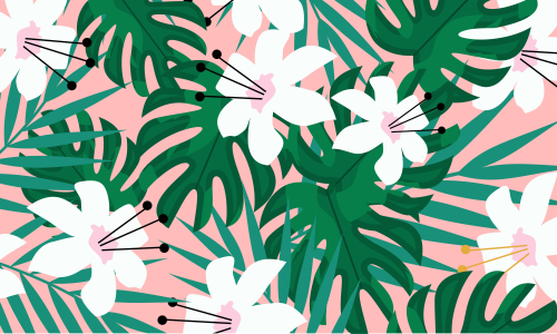 Pattern with tropical flowers and leaves background illustration