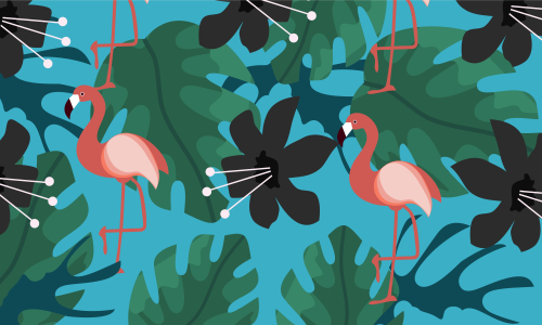 Pattern with tropical flowers and leaves background illustration