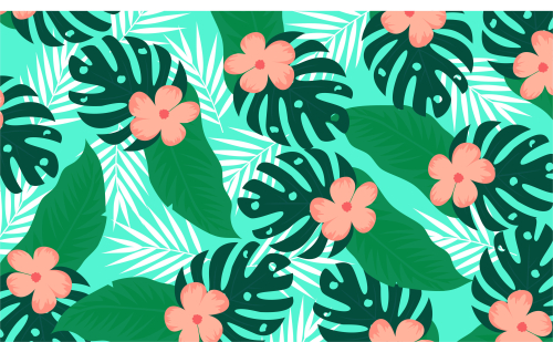 Pattern with tropical flowers and leaves background illustration