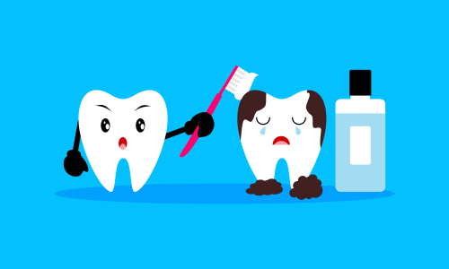 Dental mascot, tooth mascot care concept clean and dirty tooth vector illustration