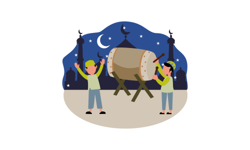 Happy eid mubarak, ramadan mubarak greeting concept with people character illustration