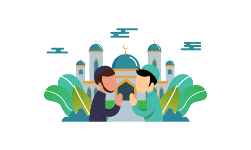 Happy eid mubarak, ramadan mubarak greeting concept with people character illustration