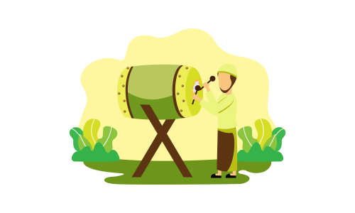 Happy eid mubarak, ramadan mubarak greeting concept with people character illustration