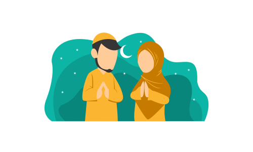 Happy eid mubarak, ramadan mubarak greeting concept with people character illustration