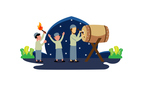 Happy eid mubarak, ramadan mubarak greeting concept with people character illustration