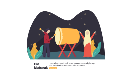 Happy eid mubarak, ramadan mubarak greeting concept with people character illustration