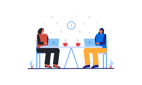 Employees discussing, business concept in office with people character illustration