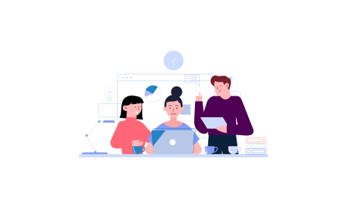 Employees discussing, business concept in office with people character illustration