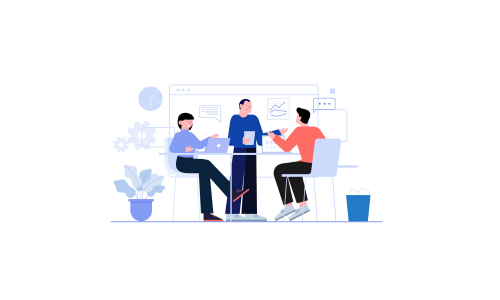 Employees discussing, business concept in office with people character illustration