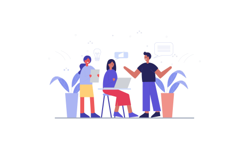 Employees discussing, business concept in office with people character illustration