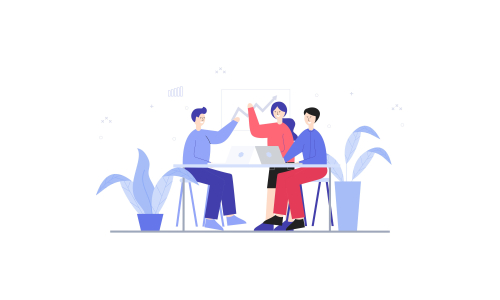 Employees discussing, business concept in office with people character illustration