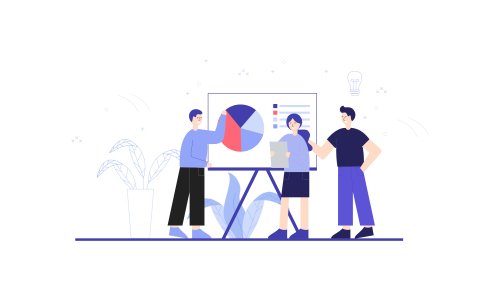 Employees discussing, business concept in office with people character illustration