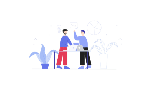 Employees discussing, business concept in office with people character illustration