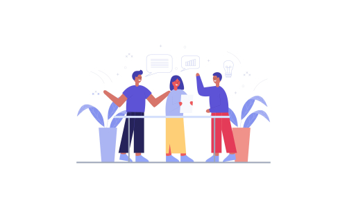 Employees discussing, business concept in office with people character illustration