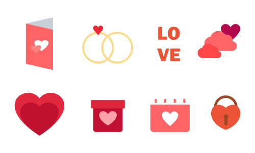 Valentine’s day flat design modern icon set