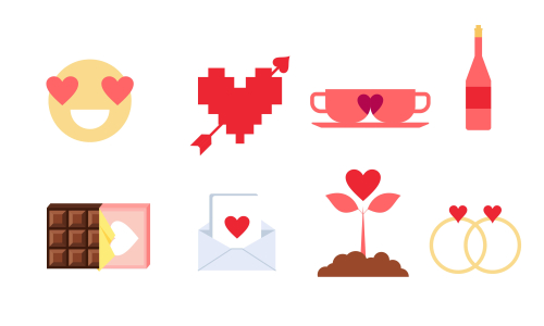 Valentine’s day flat design modern icon set