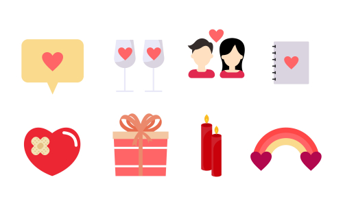 Valentine’s day flat design modern icon set