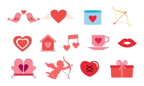 Valentine’s day flat design modern icon set