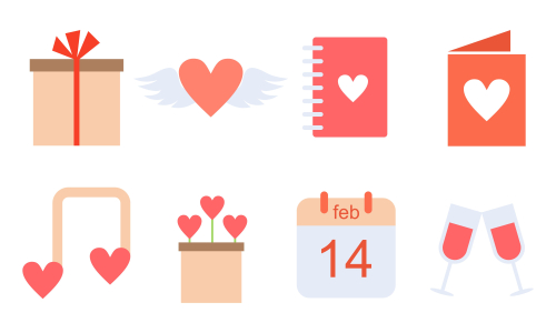 Valentine’s day flat design modern icon set