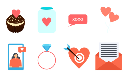 Valentine’s day flat design modern icon set