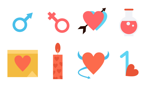 Valentine’s day flat design modern icon set