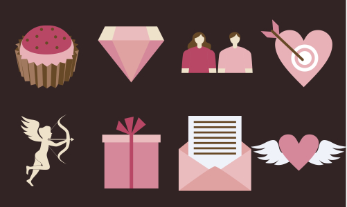 Valentine’s day flat design modern icon set