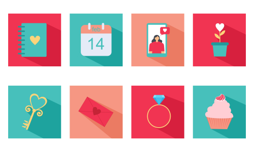 Valentine’s day flat design modern icon set