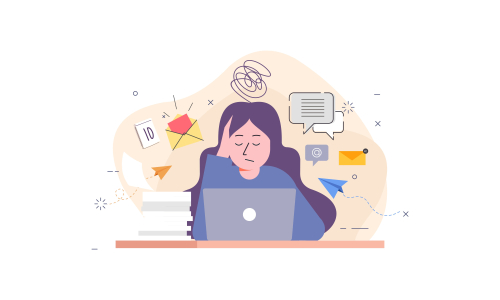 Information overload and multitasking problems concept illustration