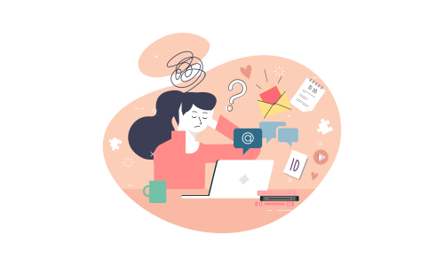 Information overload and multitasking problems concept illustration