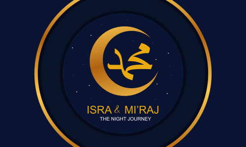 Al-isra wal mi'raj means the night journey of prophet muhammad brochure or background template