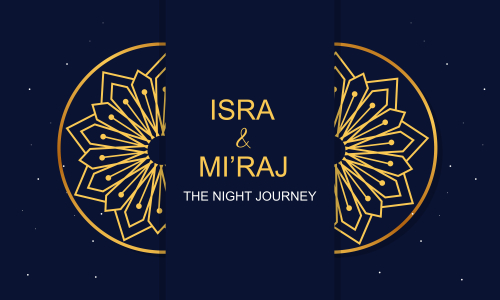 Al-isra wal mi'raj means the night journey of prophet muhammad brochure or background template