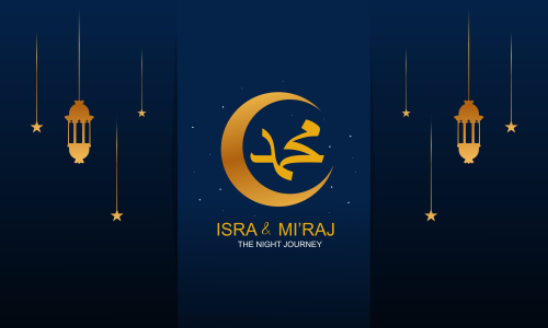 Al-isra wal mi'raj means the night journey of prophet muhammad brochure or background template