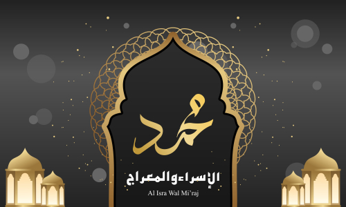 Al-isra wal mi'raj means the night journey of prophet muhammad brochure or background template