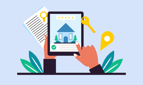 Flat design real estate searching with tablet illustration