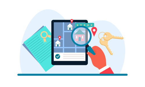 Flat design real estate searching with tablet illustration