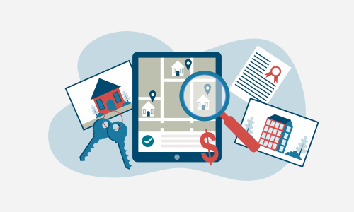 Flat design real estate searching with tablet illustration