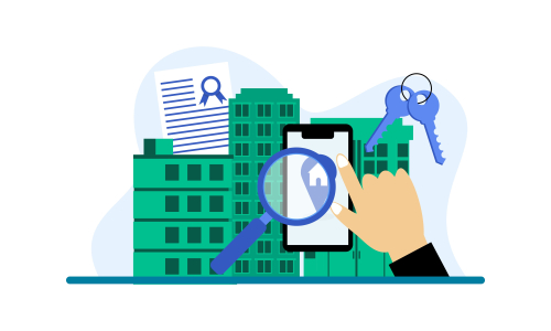 Flat design real estate searching with tablet illustration