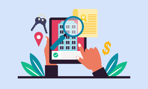 Flat design real estate searching with tablet illustration