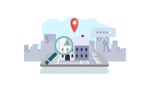 Flat design real estate searching with tablet illustration