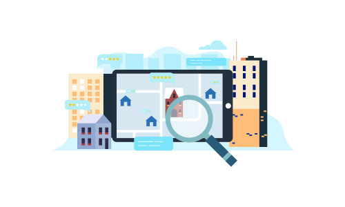 Flat design real estate searching with tablet illustration