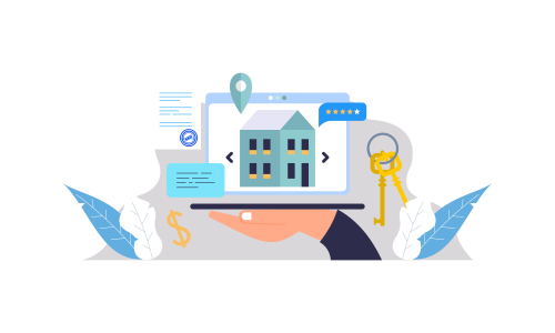 Flat design real estate searching with tablet illustration