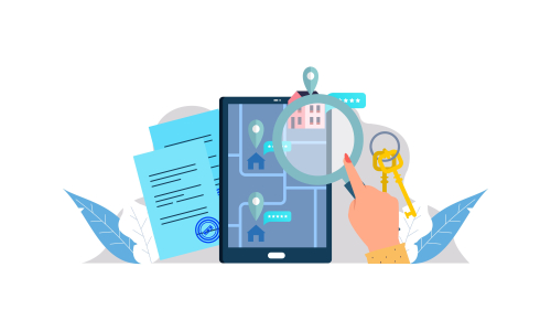 Flat design real estate searching with tablet illustration