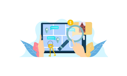 Flat design real estate searching with tablet illustration