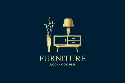 Elegant furniture logo with golden couch