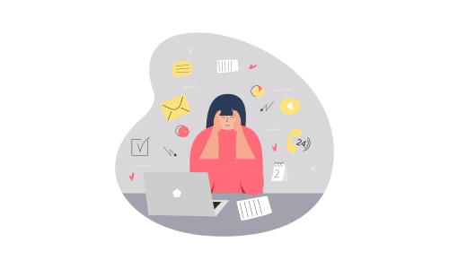 Information overload and multitasking problems concept illustration