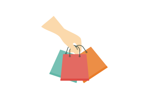 Shopping bag logo. Hand holding a shopping bag